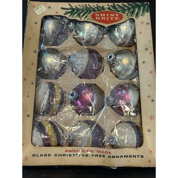 12 Shiny Bright Christmas Ornament Mica 2 " Mercury Glass Some Matching With Box - Picture 6 of 6